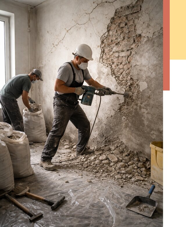 Демонтаж штукатурки со стен в Междуреченске от 7276 руб/м² — быстро и недорого | ОТДЕЛОЧНИК-Мжд