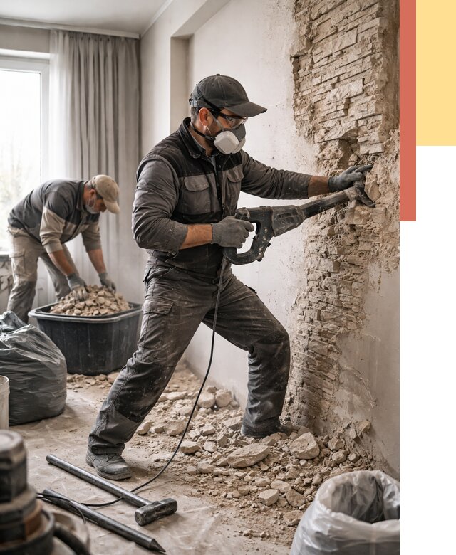 Демонтаж декоративного камня в Междуреченске от 1465 руб/м² — быстро и недорого | ОТДЕЛОЧНИК-Мжд