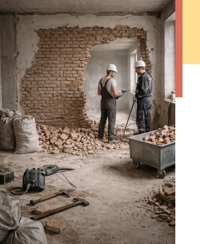 Демонтаж кирпичных стен в Междуреченске от 4244 руб. — быстро, недорого, под ключ | ОТДЕЛОЧНИК-Мжд