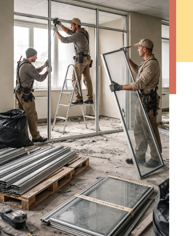 Демонтаж алюминиевых перегородок в Междуреченске от 4244 руб. — быстро и недорого | ОТДЕЛОЧНИК-Мжд