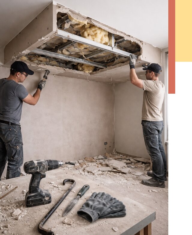 Демонтаж короба из гипсокартона в Междуреченске от 1536 руб. — быстро и недорого | ОТДЕЛОЧНИК-Мжд