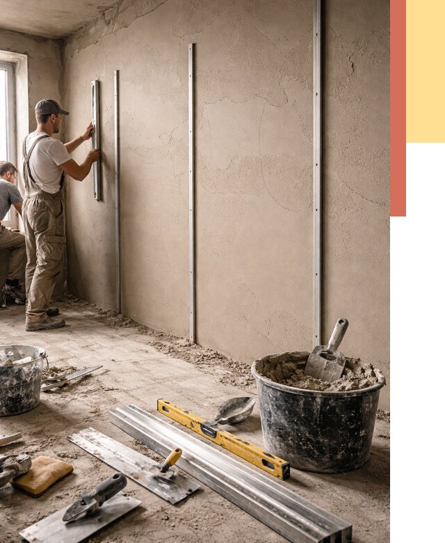 Штукатурка стен по маякам в Междуреченске от 5558 руб./м² — выравнивание под ключ | ОТДЕЛОЧНИК-Мжд