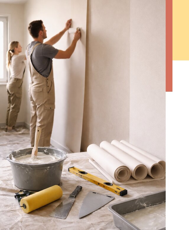 Поклейка бумажных обоев в Междуреченске от 5558 руб./м2 — быстро и недорого | ОТДЕЛОЧНИК-Мжд