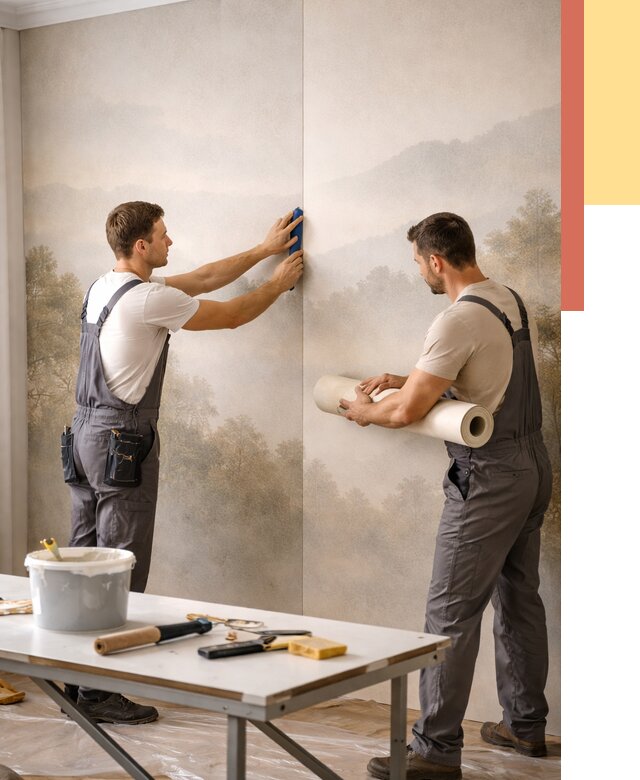 Поклейка фотообоев в Междуреченске от 8589 руб/м² — быстро и недорого | ОТДЕЛОЧНИК-Мжд