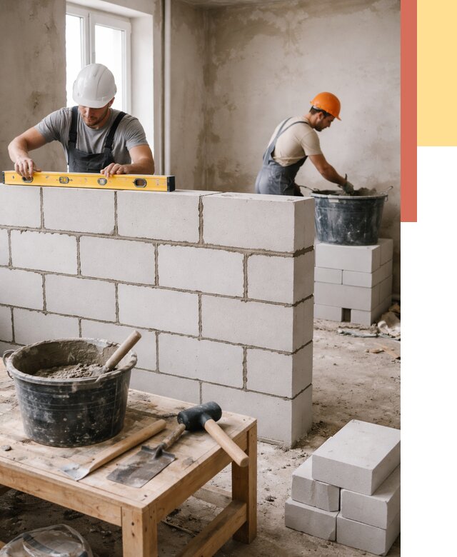 Кладка перегородок из газобетона в Междуреченске от 3234 руб. под ключ | ОТДЕЛОЧНИК-Мжд