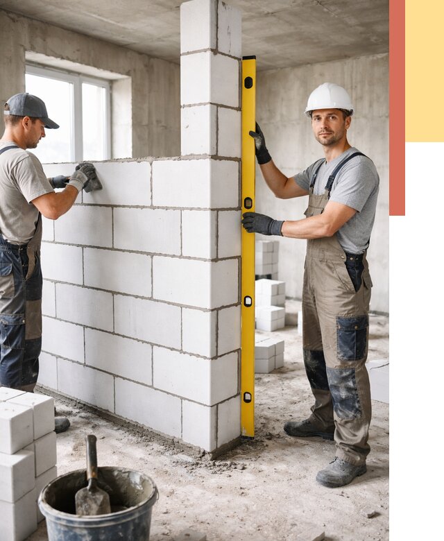 Кладка перегородок из пеноблока в Междуреченске от 1819 руб. под ключ | ОТДЕЛОЧНИК-Мжд