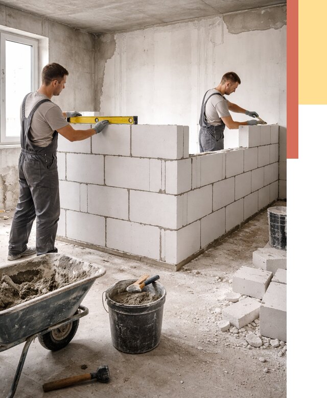 Кладка перегородок из ПГП в Междуреченске от 2526 руб./м2 — монтаж и возведение под ключ | ОТДЕЛОЧНИК-Мжд