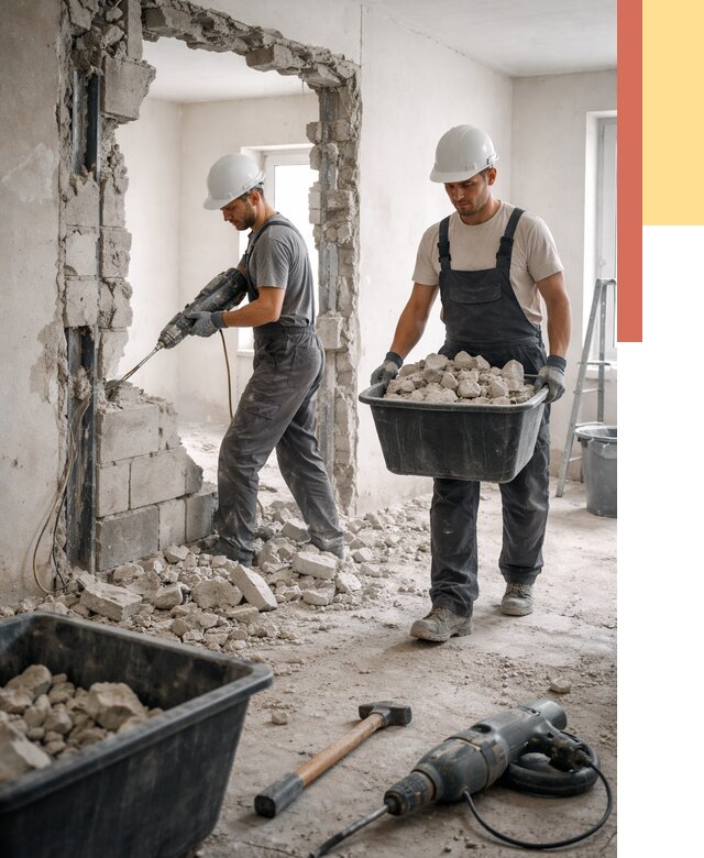 Демонтаж блоковых перегородок в Междуреченске от 3789 руб. — быстро и недорого | ОТДЕЛОЧНИК-Мжд