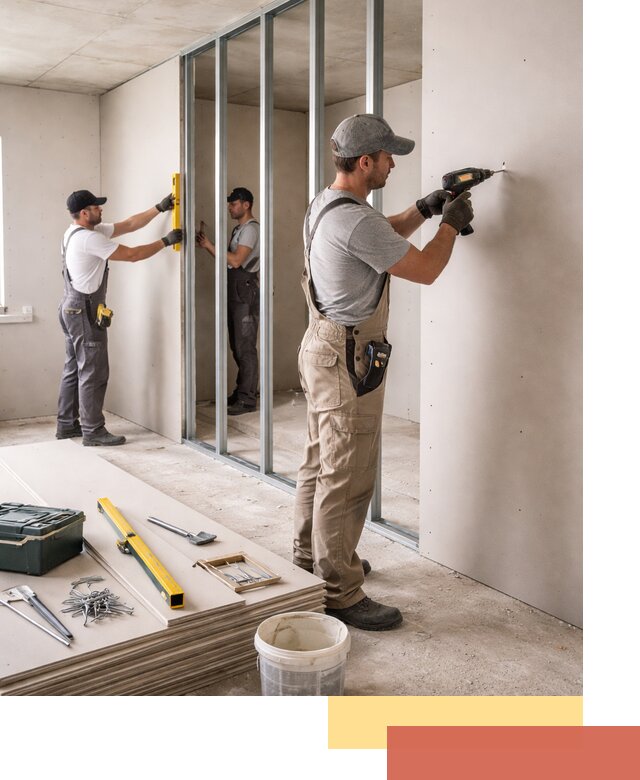 Однослойная перегородка из гипсокартона в Междуреченске под ключ, монтаж и отделка