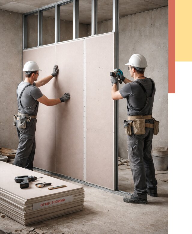 Перегородка из огнестойкого гипсокартона в Междуреченске от 1869 руб. под ключ | ОТДЕЛОЧНИК-Мжд