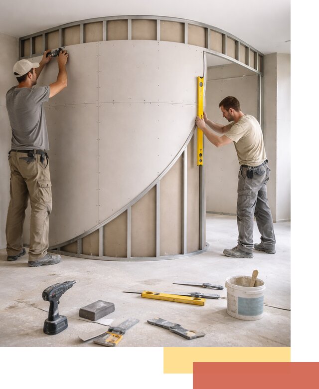 Радиусная перегородка из гипсокартона в Междуреченске под ключ