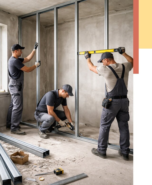 Монтаж каркаса перегородки из профиля в Междуреченске от 758 руб. | ОТДЕЛОЧНИК-Мжд