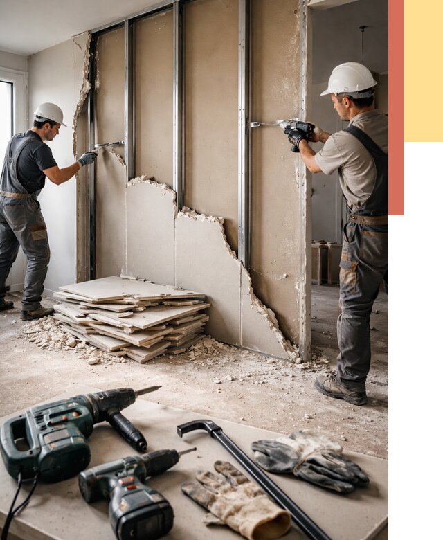 Демонтаж перегородки из гипсокартона в Междуреченске от 1213 руб. быстро и недорого | ОТДЕЛОЧНИК-Мжд