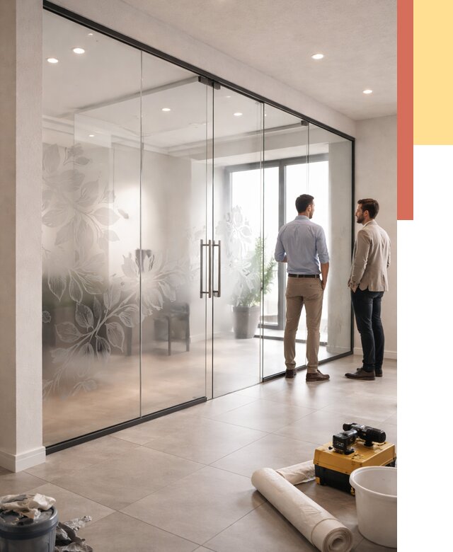 Стеклянные перегородки с рисунком в Междуреченске от 12631 руб. монтаж и нанесение | ОТДЕЛОЧНИК-Мжд