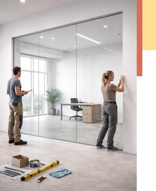 Перегородки из закаленного стекла в Междуреченске от 9600 руб. под ключ | ОТДЕЛОЧНИК-Мжд