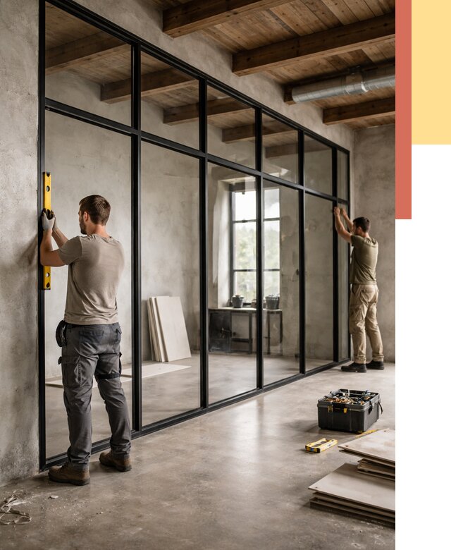 Стеклянные перегородки лофт в Междуреченске от 10610 руб. под ключ | ОТДЕЛОЧНИК-Мжд