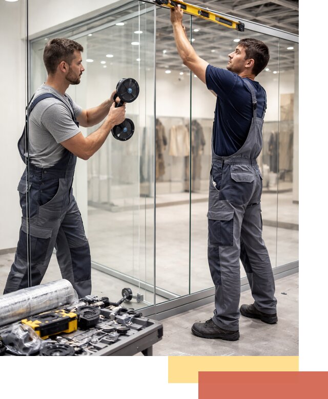 Стеклянные перегородки для магазинов в Междуреченске — монтаж и установка