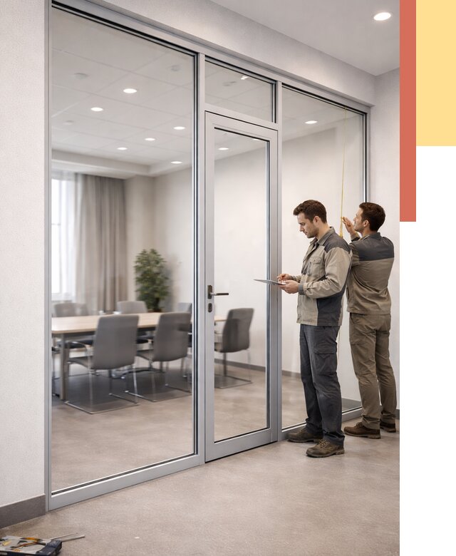 Установка и монтаж алюминиевых перегородок со стеклом в Междуреченске от 8286 руб. | ОТДЕЛОЧНИК-Мжд