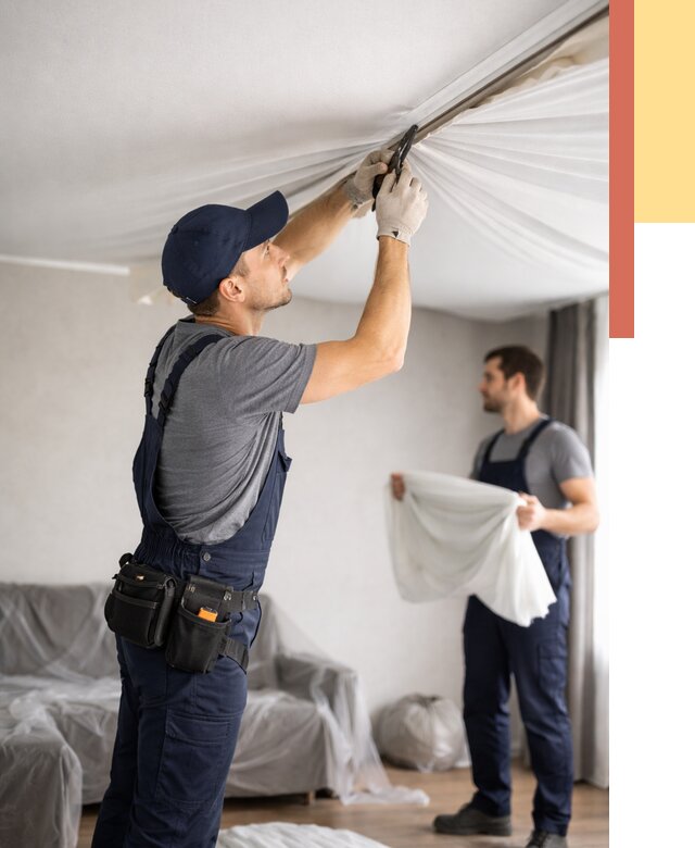 Демонтаж натяжного потолка в Междуреченске от 4547 руб. — снятие и разбор под ключ | ОТДЕЛОЧНИК-Мжд