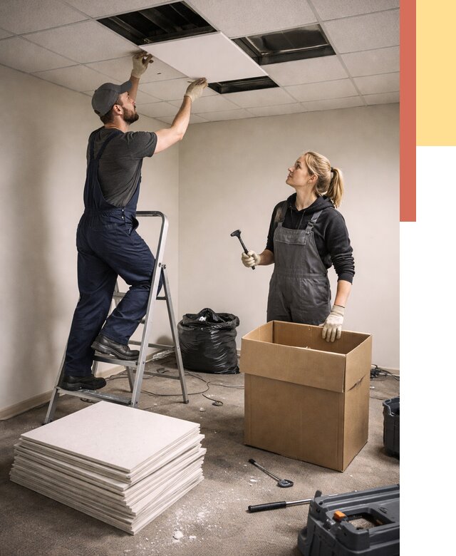 Демонтаж потолочной плитки в Междуреченске от 4547 руб. быстро и недорого | ОТДЕЛОЧНИК-Мжд