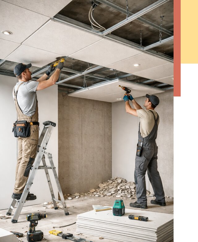 Монтаж акустического потолка в Междуреченске от 6568 руб/м2 — быстро и недорого | ОТДЕЛОЧНИК-Мжд