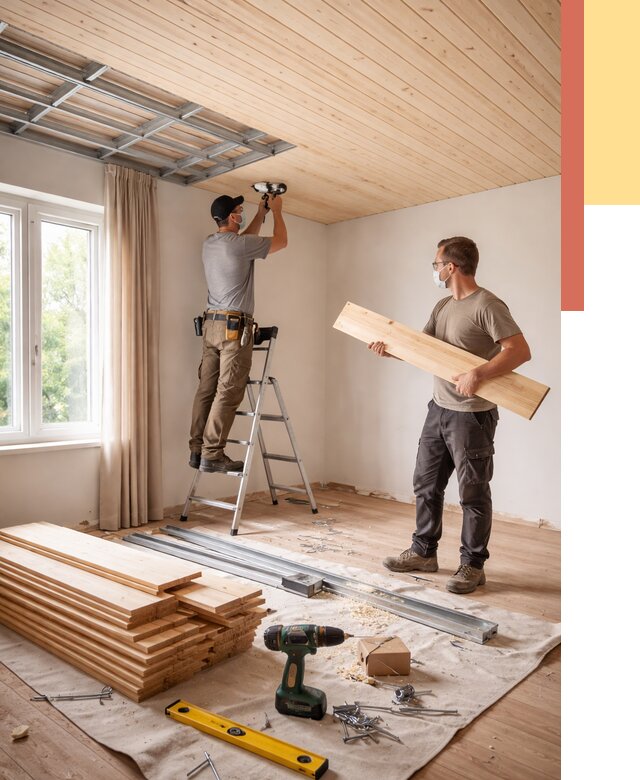 Монтаж потолка из вагонки в Междуреченске от 6568 руб. | Быстро и недорого — ОТДЕЛОЧНИК-Мжд