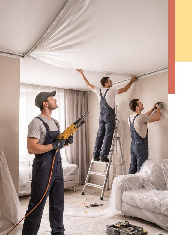 Установка натяжного потолка в Междуреченске от 4547 руб. | Быстро и недорого — ОТДЕЛОЧНИК-Мжд