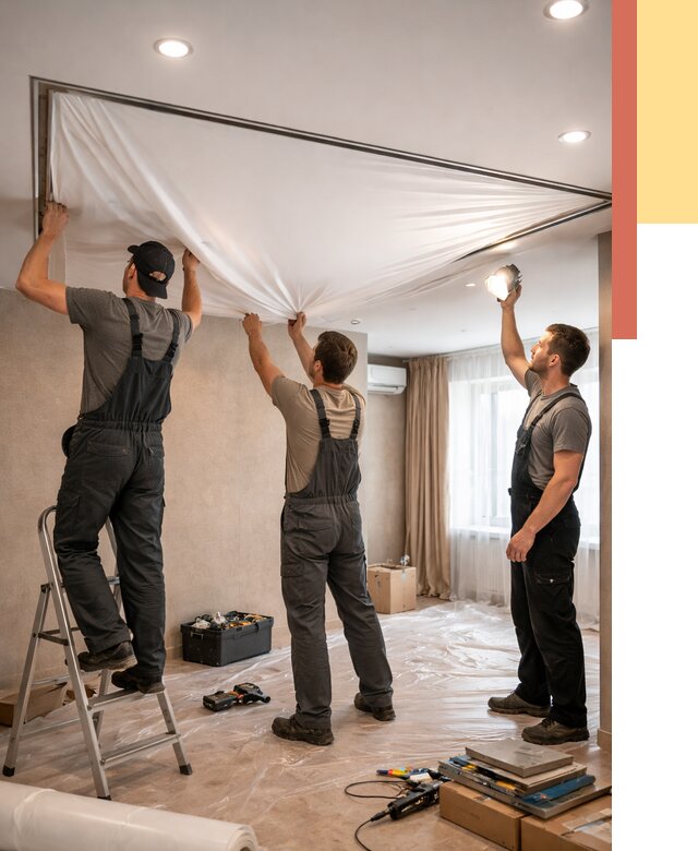 Монтаж ПВХ натяжного потолка в Междуреченске от 3537 руб. под ключ | ОТДЕЛОЧНИК-Мжд