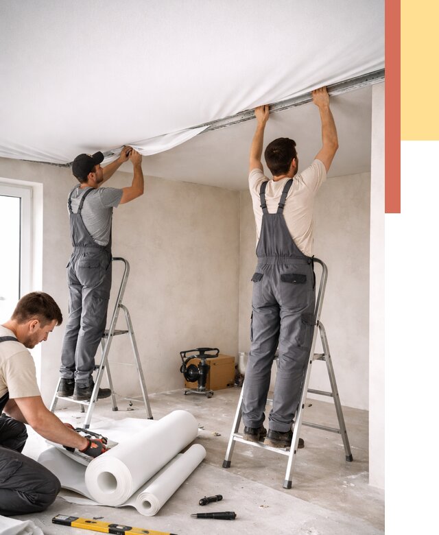 Монтаж тканевого натяжного потолка в Междуреченске от 3537 руб. под ключ | ОТДЕЛОЧНИК-Мжд