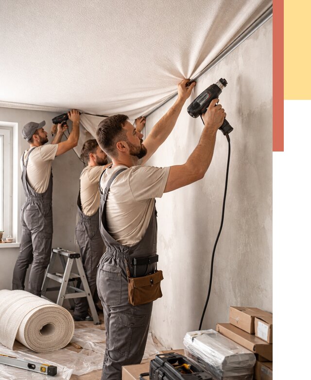 Монтаж фактурного натяжного потолка в Междуреченске от 758 руб. — ОТДЕЛОЧНИК-Мжд