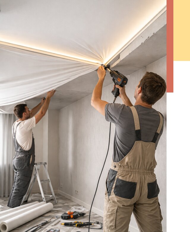 Монтаж натяжного потолка с подсветкой в Междуреченске от 960 руб. | ОТДЕЛОЧНИК-Мжд