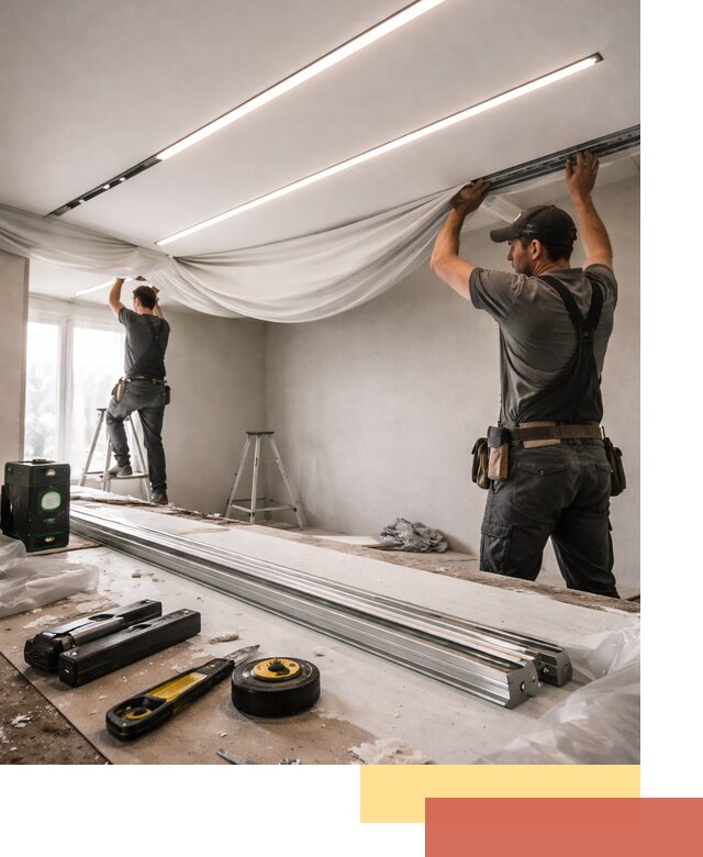 Монтаж натяжных потолков со световыми линиями в Междуреченске