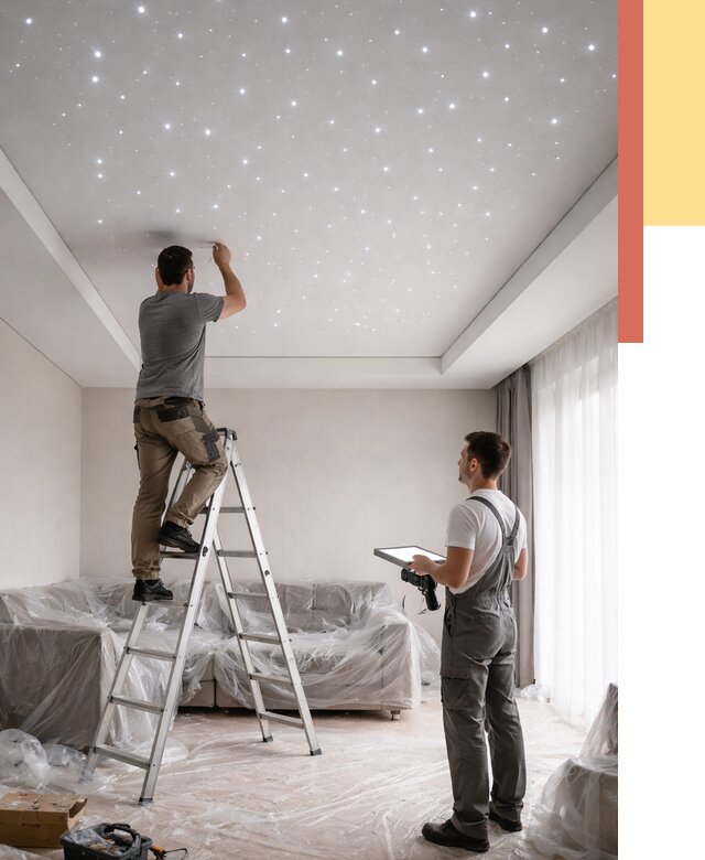 Монтаж натяжного потолка «звездное небо» в Междуреченске от 6568 руб. | ОТДЕЛОЧНИК-Мжд