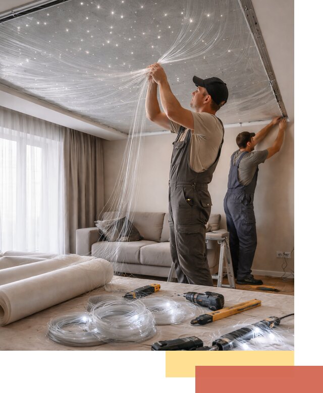 Монтаж натяжного потолка «Звездное небо» в Междуреченске