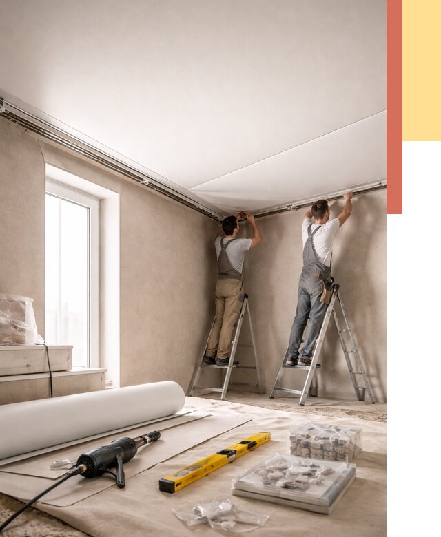 Монтаж натяжного потолка в спальне в Междуреченске от 3840 руб. под ключ | ОТДЕЛОЧНИК-Мжд