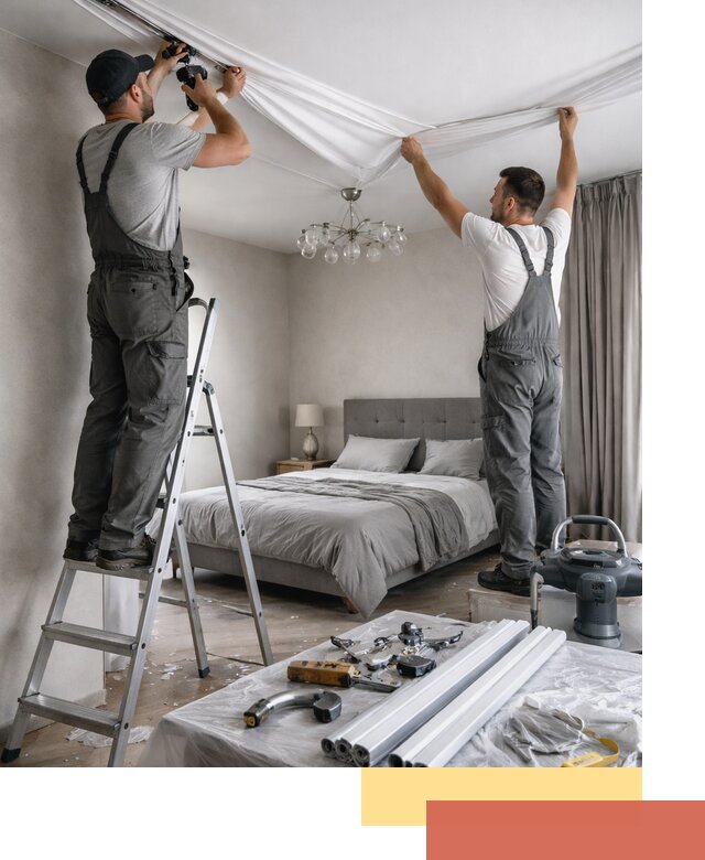 Монтаж натяжного потолка в спальне в Междуреченске