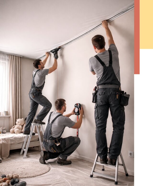 Монтаж натяжного потолка в детской в Междуреченске от 3537 руб. — быстро и недорого | ОТДЕЛОЧНИК-Мжд