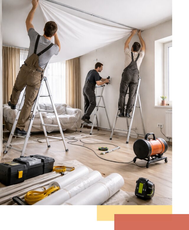 Монтаж натяжного потолка в гостиной в Междуреченске