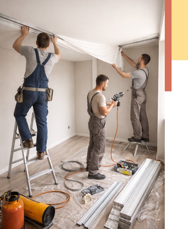 Монтаж натяжного потолка в студии в Междуреченске от 5558 руб. — быстро и недорого | ОТДЕЛОЧНИК-Мжд