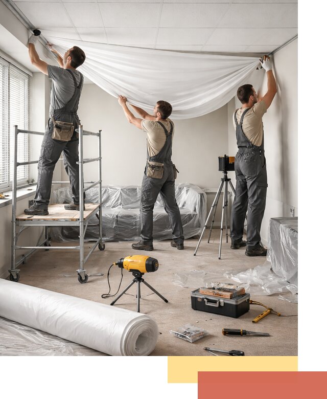 Монтаж натяжного потолка в офисе в Междуреченске