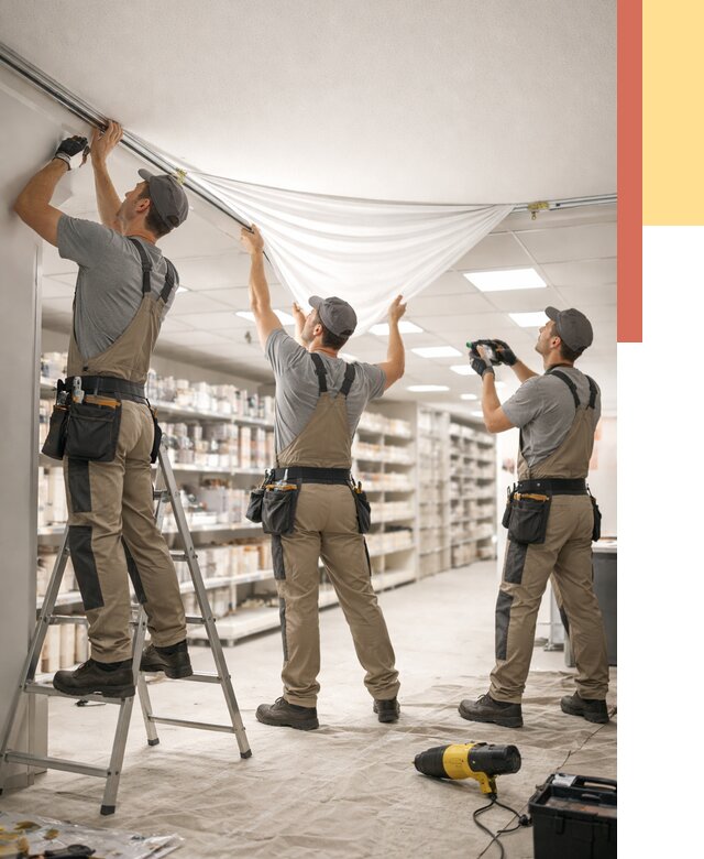 Монтаж натяжного потолка в магазине в Междуреченске от 4547 руб. быстро и недорого | ОТДЕЛОЧНИК-Мжд