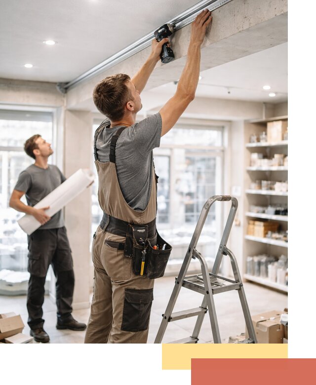 Монтаж натяжных потолков в магазине в Междуреченске