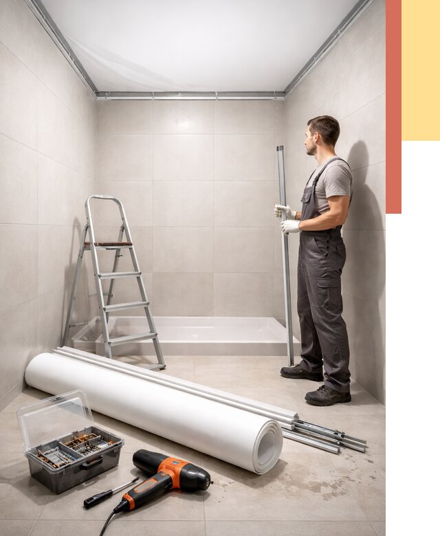 Монтаж натяжного потолка в санузле в Междуреченске от 1869 руб. — ОТДЕЛОЧНИК-Мжд