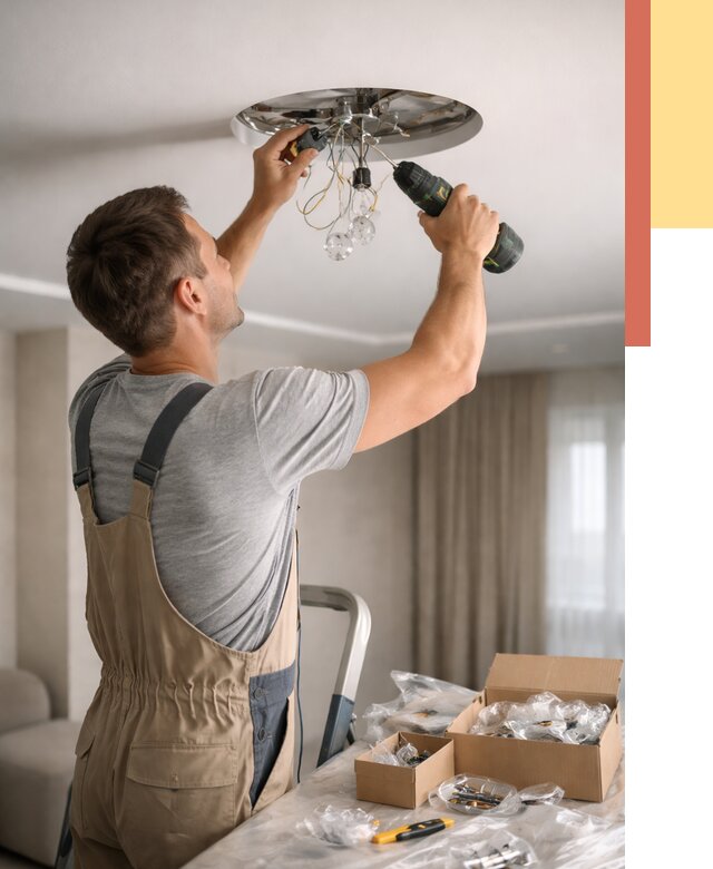 Установка люстры в натяжной потолок в Междуреченске от 1213 руб. | Быстро и недорого — ОТДЕЛОЧНИК-Мжд