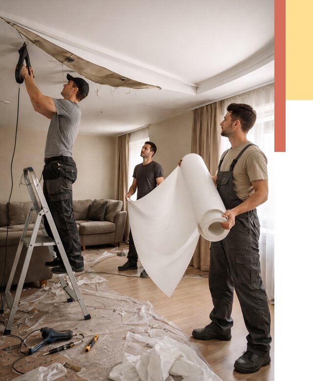 Замена полотна натяжного потолка в Междуреченске от 9600 руб. быстро и недорого | ОТДЕЛОЧНИК-Мжд