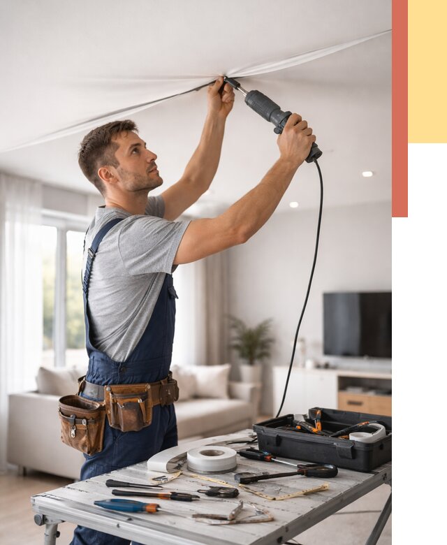 Ремонт натяжных потолков в Междуреченске от 9600 руб. под ключ — ОТДЕЛОЧНИК-Мжд