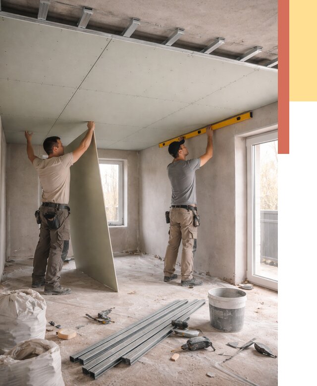 Одноуровневый потолок из гипсокартона в Междуреченске от 758 руб. — монтаж под ключ | ОТДЕЛОЧНИК-Мжд