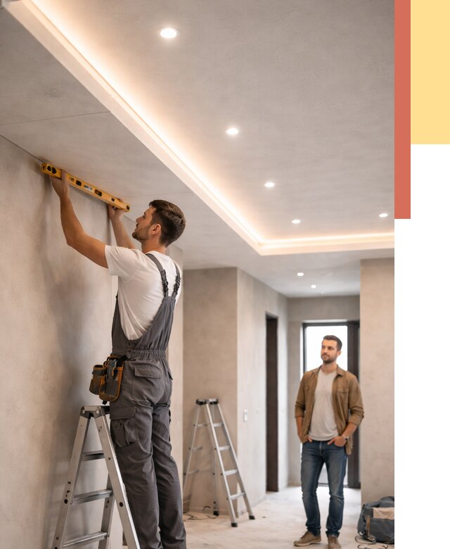 Потолок из гипсокартона с подсветкой в Междуреченске от 758 руб./м2 под ключ | ОТДЕЛОЧНИК-Мжд