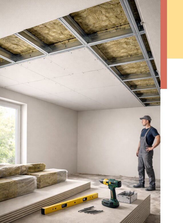 Звукоизоляция потолка ГКЛ в Междуреченске от 960 руб. — монтаж под ключ | ОТДЕЛОЧНИК-Мжд